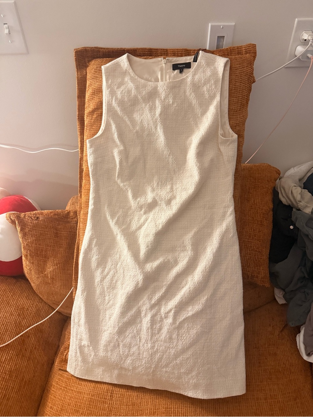 Theory White Textured Sleeveless Midi Shift Dress - Picture 2 of 7